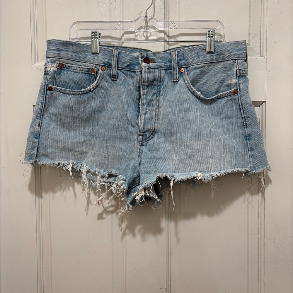 Madewell Light Blue Frayed Jean Shorts